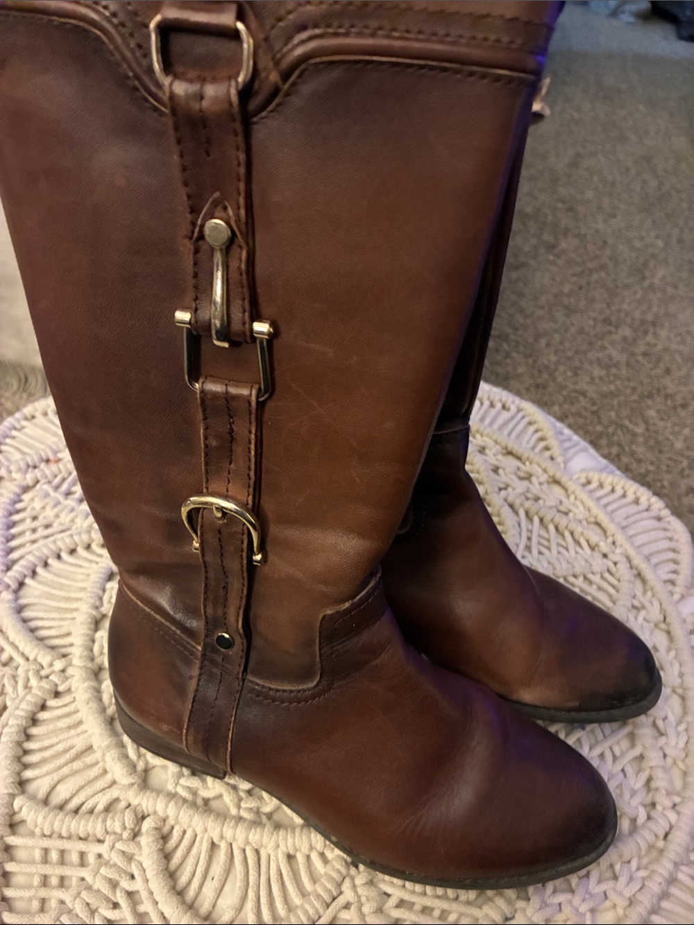 Michelle D Brown Leather Ankle Boot with Zipper‎